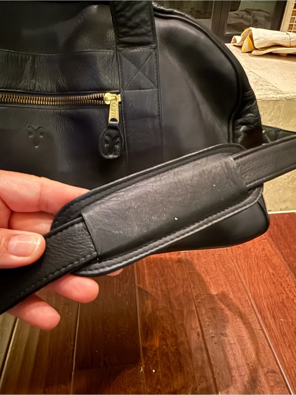 FRYE Black Leather Duffel Overnight Bag Brass Fittings